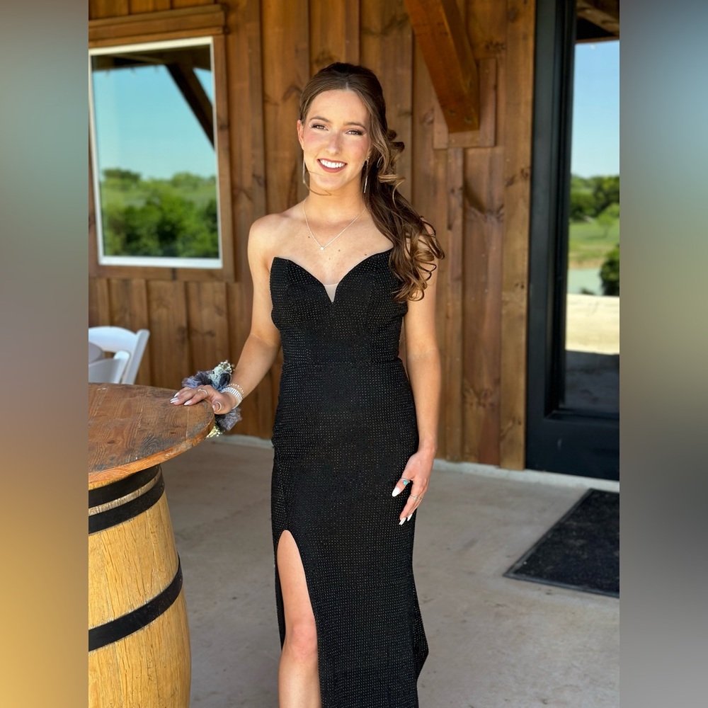 Portia and Scarlett PS23486 size 0 black hot stone strapless prom dress